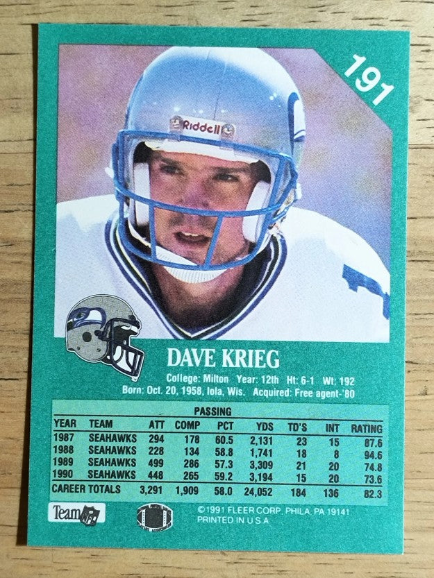 1991 Fleer #191 Dave Krieg