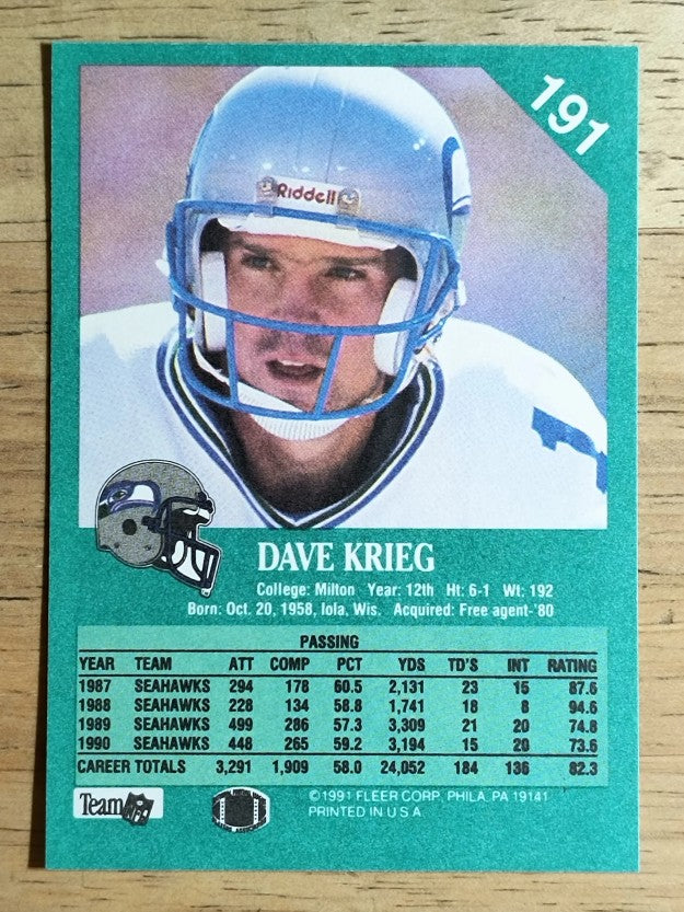 1991 Fleer #191 Dave Krieg