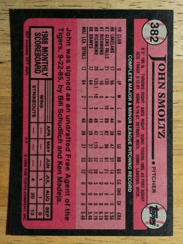 1989 Topps #382 John Smoltz RC