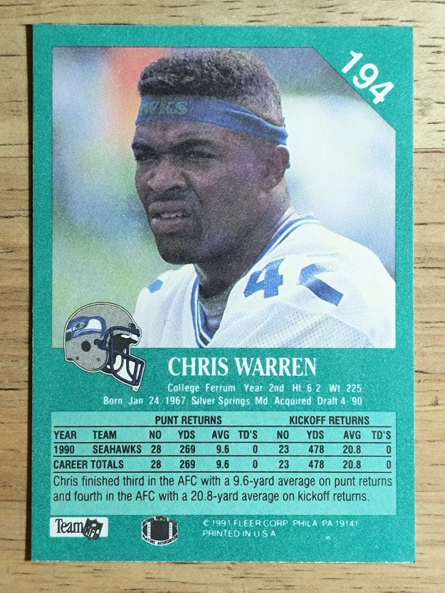 1991 Fleer #194 Chris Warren FFC