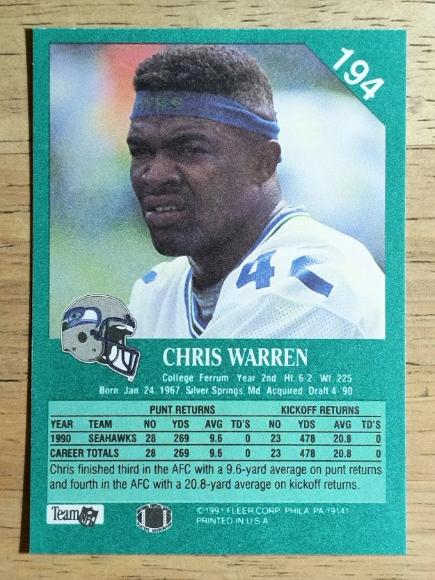 1991 Fleer #194 Chris Warren FFC