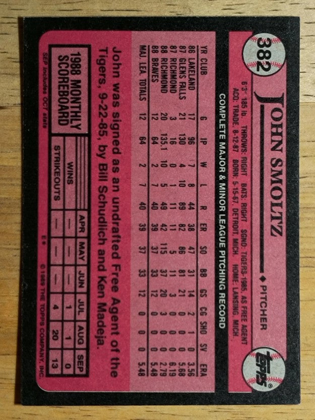 1989 Topps #382 John Smoltz RC