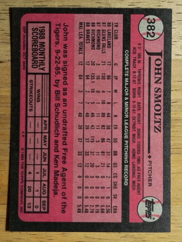 1989 Topps #382 John Smoltz RC