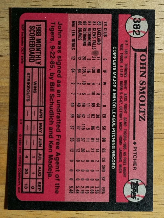 1989 Topps #382 John Smoltz RC