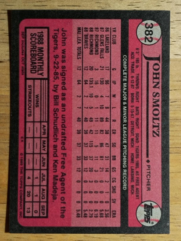 1989 Topps #382 John Smoltz RC