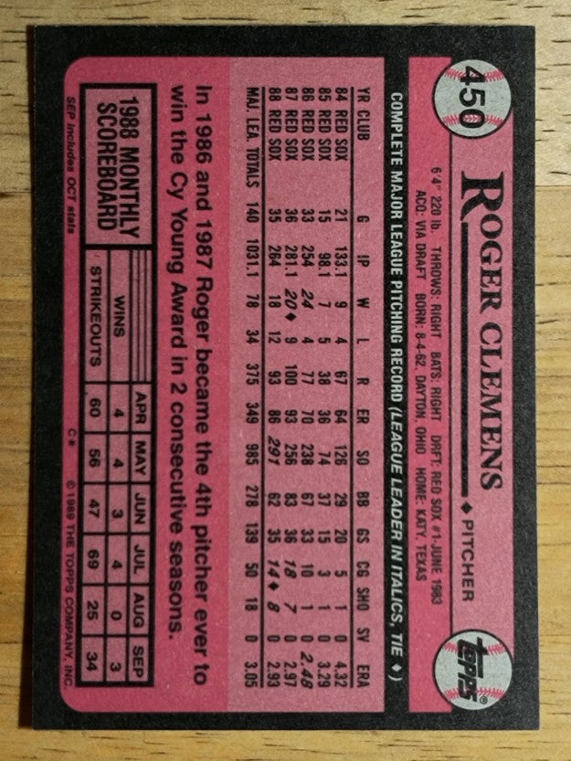1989 Topps #450 Roger Clemens