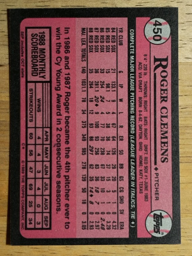 1989 Topps #450 Roger Clemens