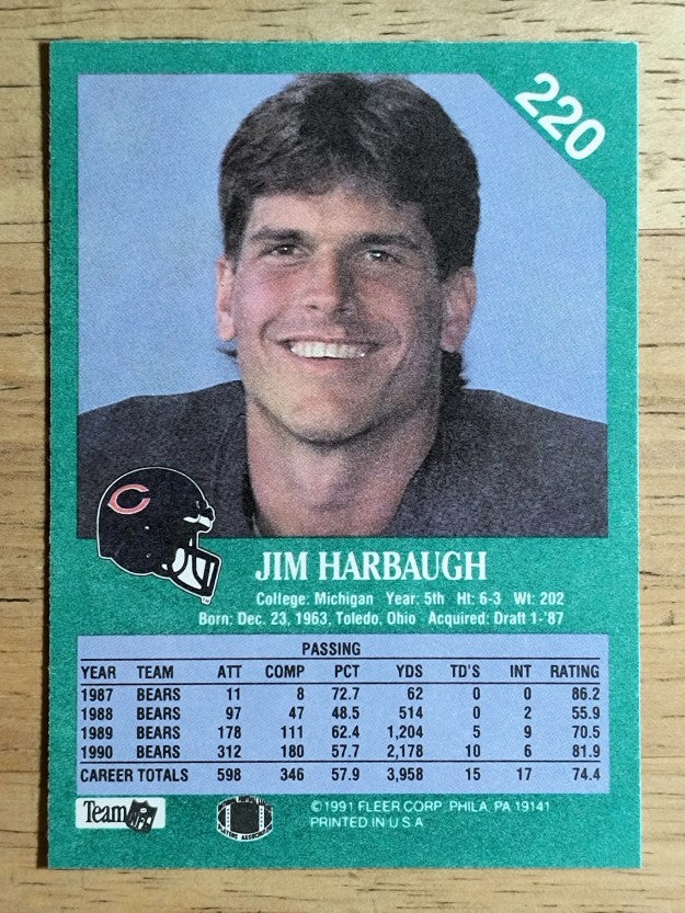 1991 Fleer #220 Jim Harbaugh