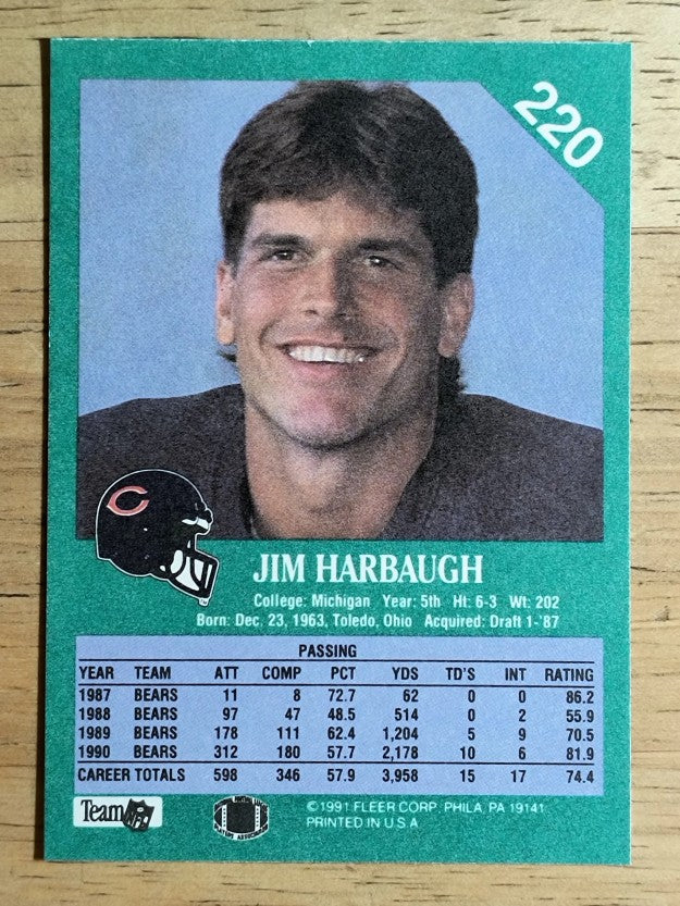 1991 Fleer #220 Jim Harbaugh