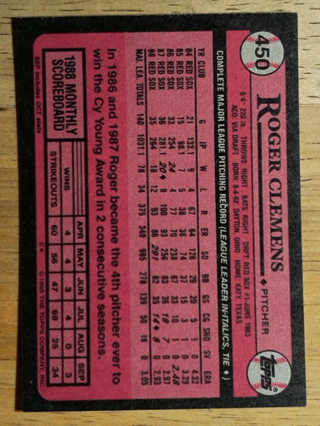 1989 Topps #450 Roger Clemens