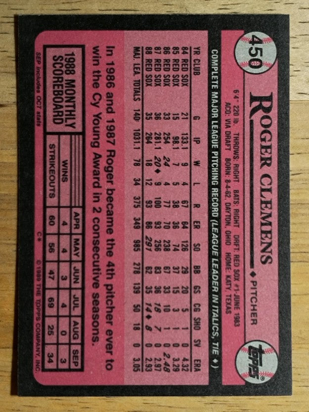 1989 Topps #450 Roger Clemens