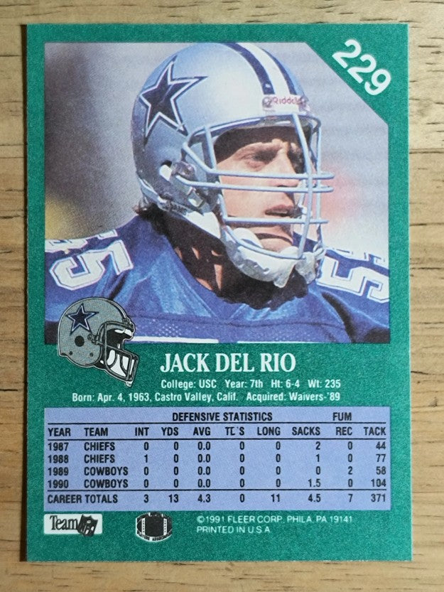 1991 Fleer #229 Jack Del Rio