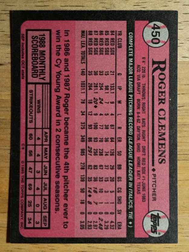 1989 Topps #450 Roger Clemens