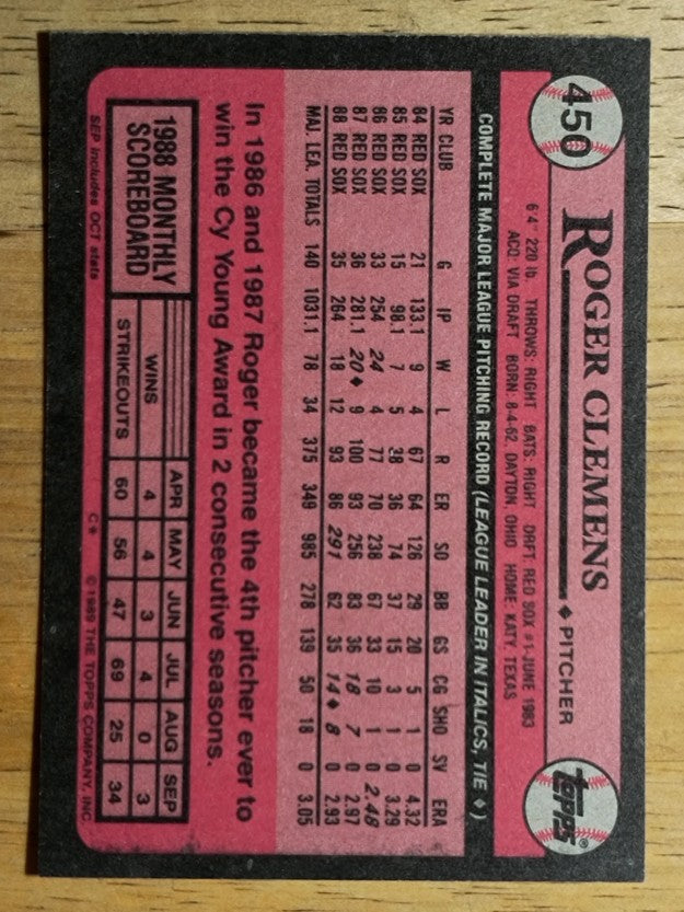 1989 Topps #450 Roger Clemens