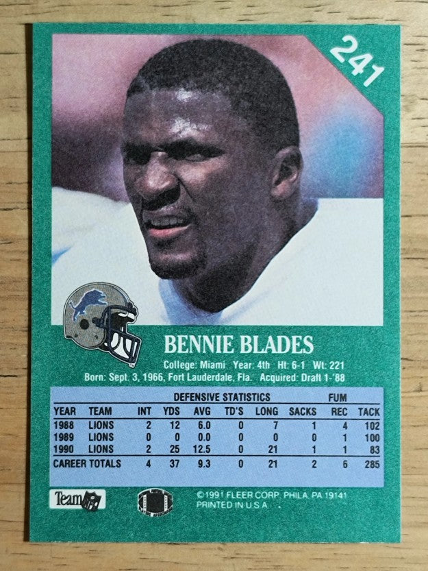 1991 Fleer #241 Bennie Blades