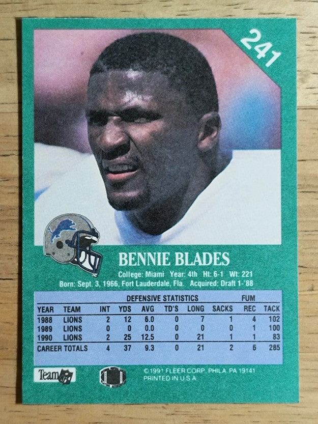 1991 Fleer #241 Bennie Blades