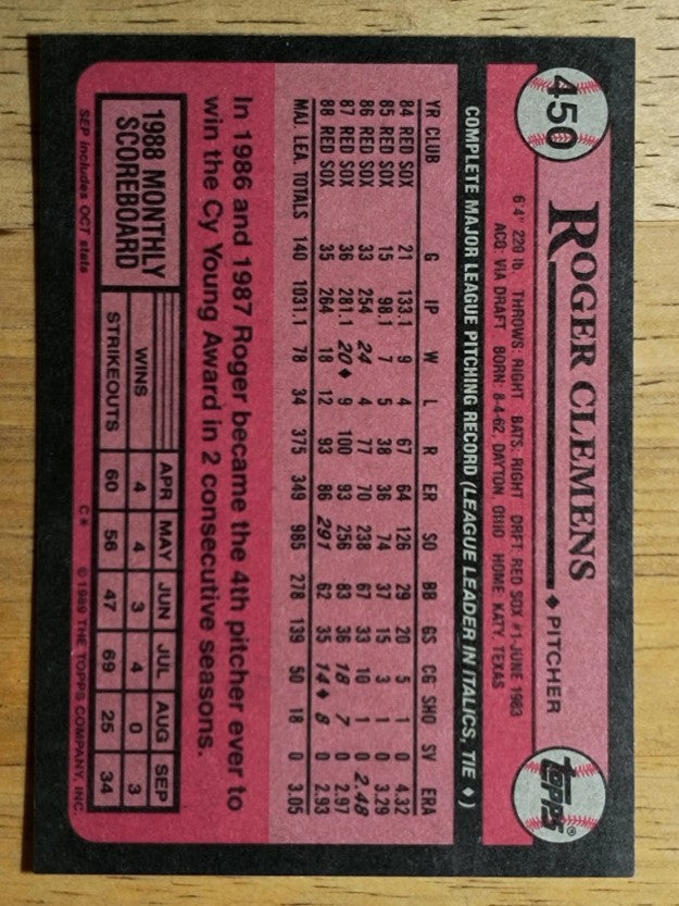 1989 Topps #450 Roger Clemens