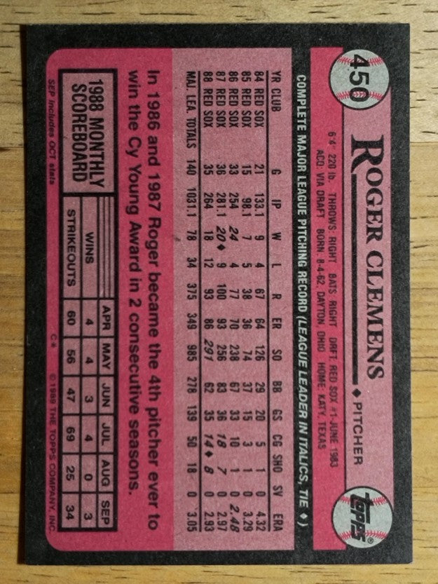 1989 Topps #450 Roger Clemens