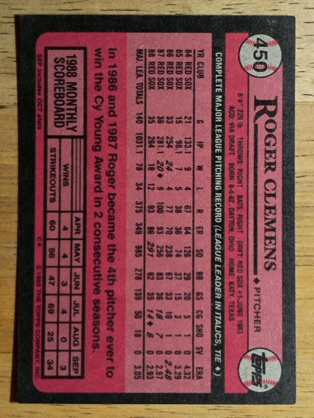1989 Topps #450 Roger Clemens