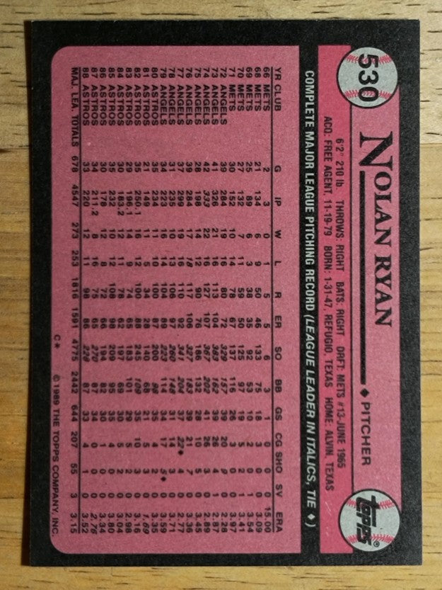 1989 Topps #530 Nolan Ryan