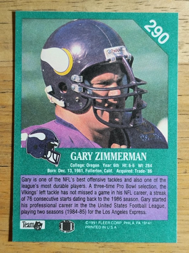 1991 Fleer #290 Gary Zimmerman