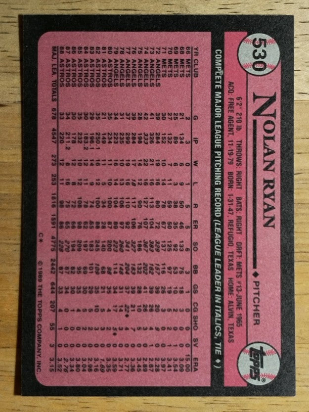 1989 Topps #530 Nolan Ryan