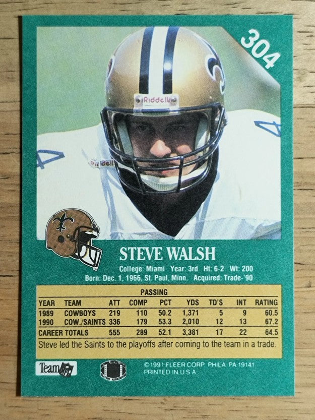 1991 Fleer #304 Steve Walsh