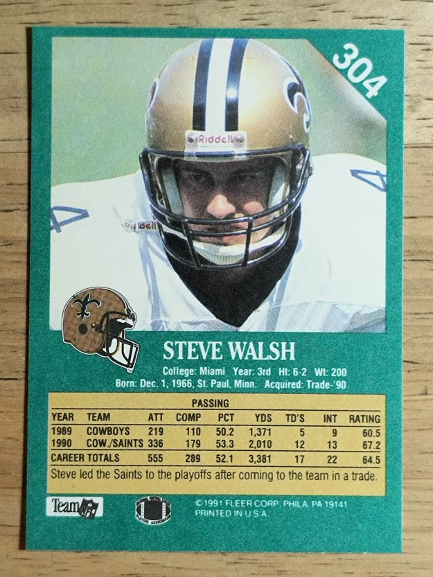 1991 Fleer #304 Steve Walsh