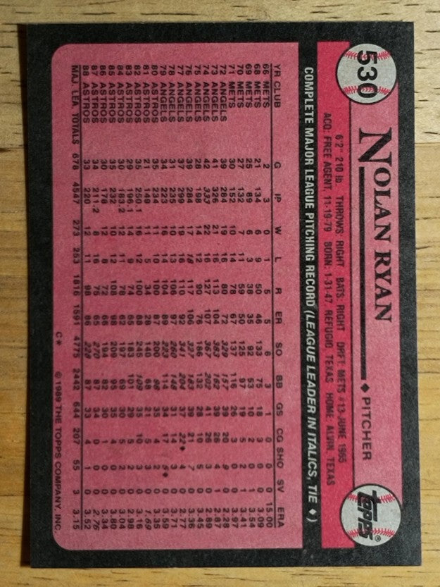 1989 Topps #530 Nolan Ryan