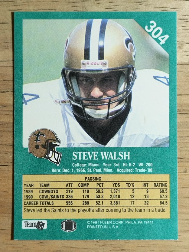 1991 Fleer #304 Steve Walsh
