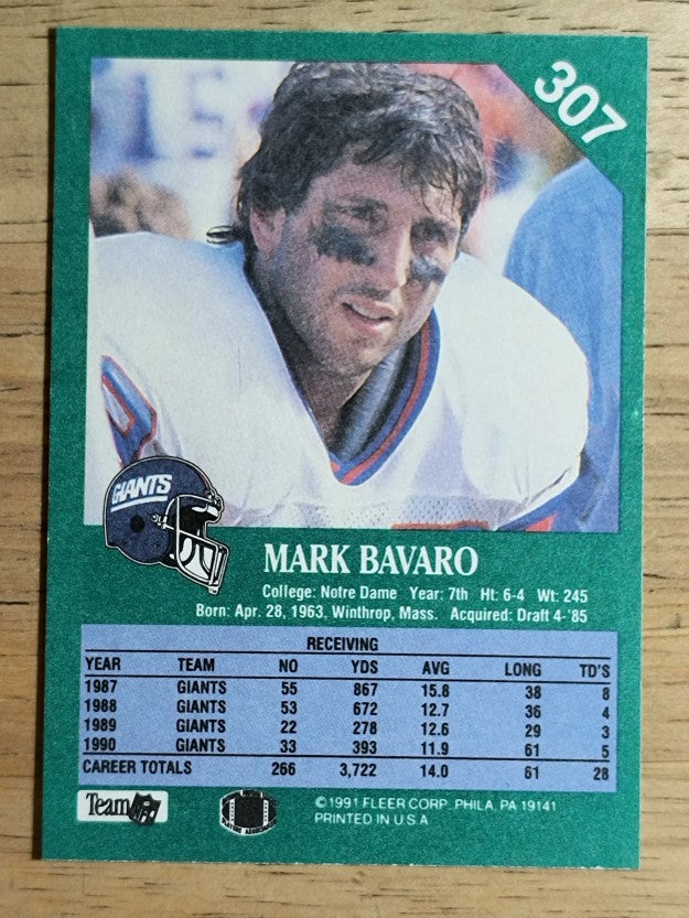 1991 Fleer #307 Mark Bavaro