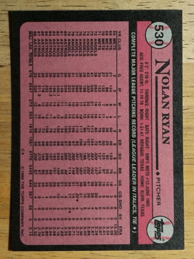 1989 Topps #530 Nolan Ryan