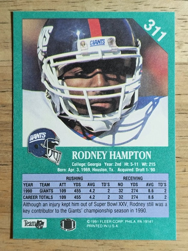 1991 Fleer #311 Rodney Hampton