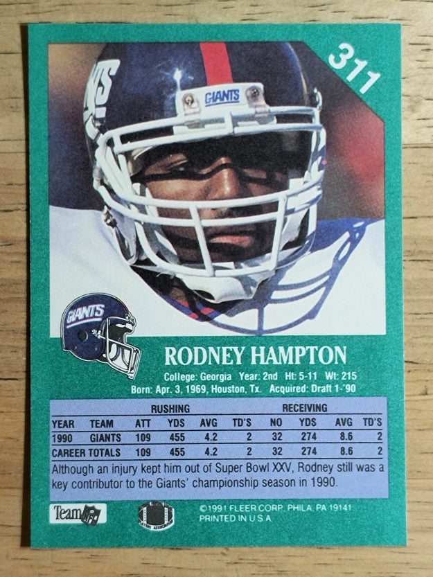 1991 Fleer #311 Rodney Hampton