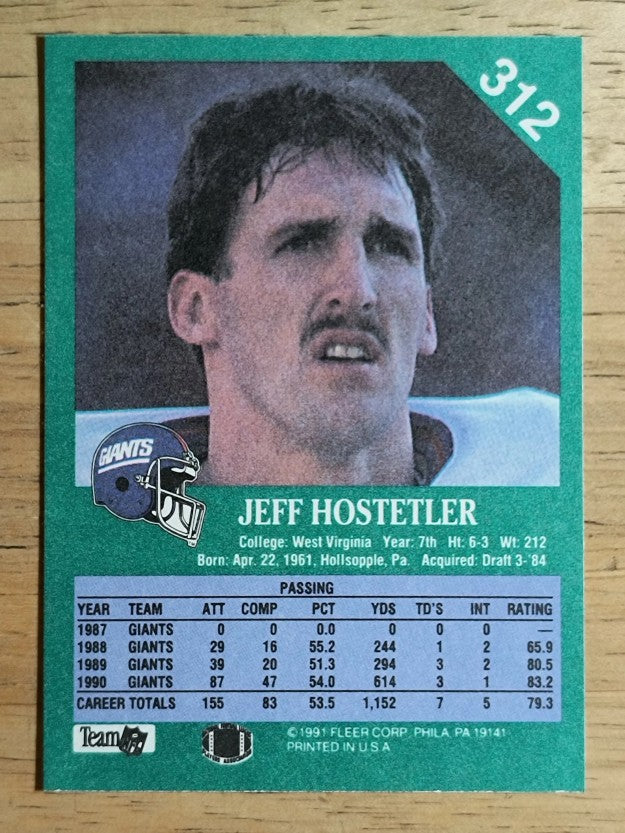 1991 Fleer #312 Jeff Hostetler
