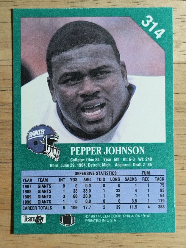 1991 Fleer #314 Pepper Johnson