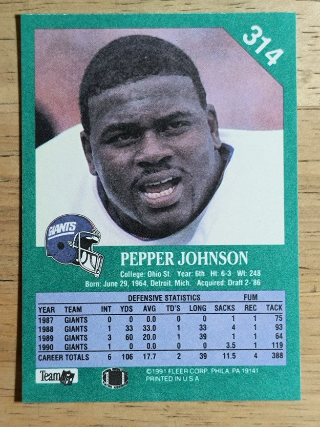 1991 Fleer #314 Pepper Johnson