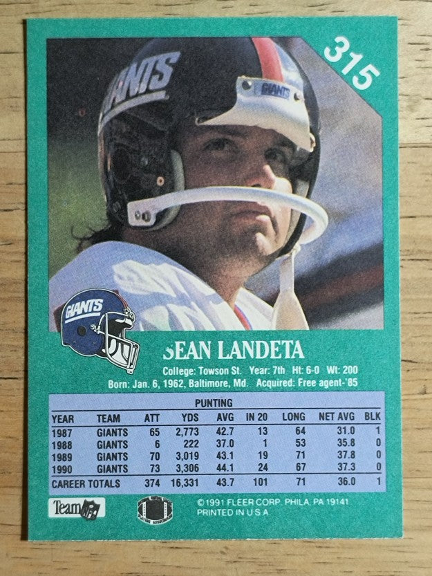 1991 Fleer #315 Sean Landeta