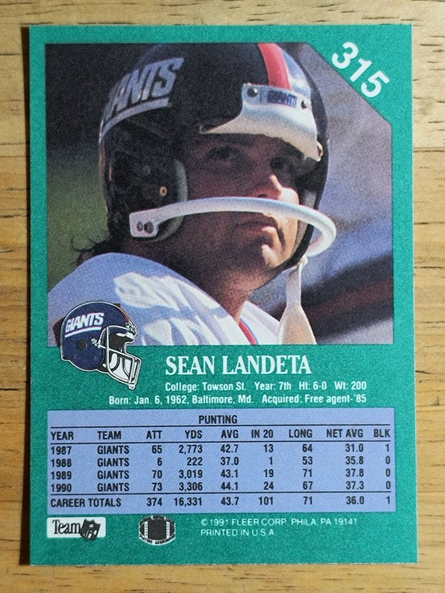 1991 Fleer #315 Sean Landeta