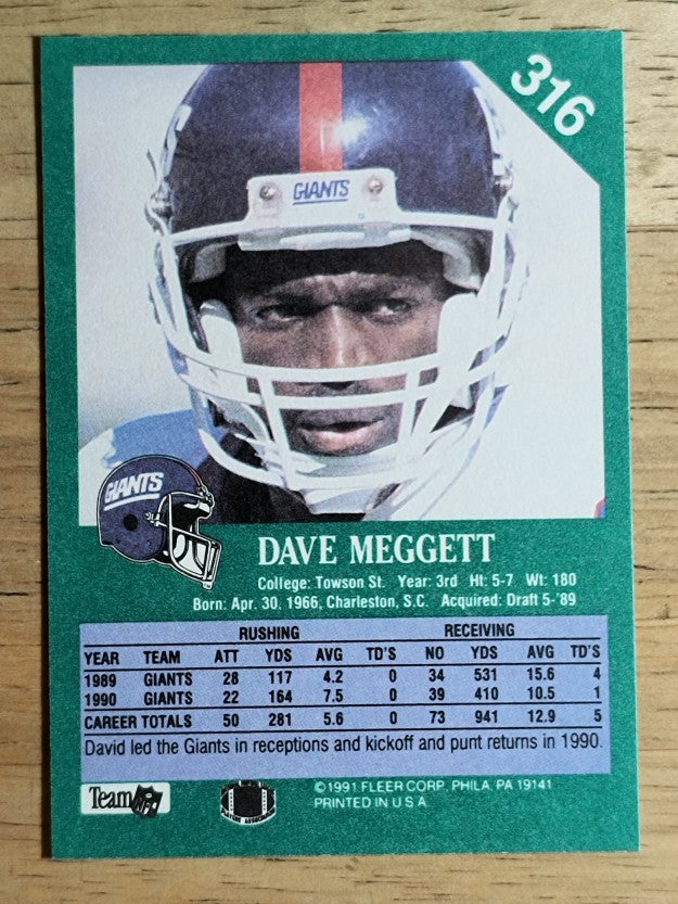 1991 Fleer #316 Dave Meggett
