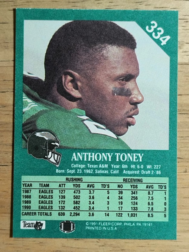1991 Fleer #334 Anthony Toney