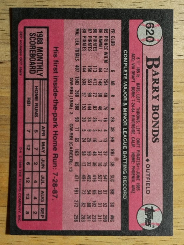 1989 Topps #620 Barry Bonds
