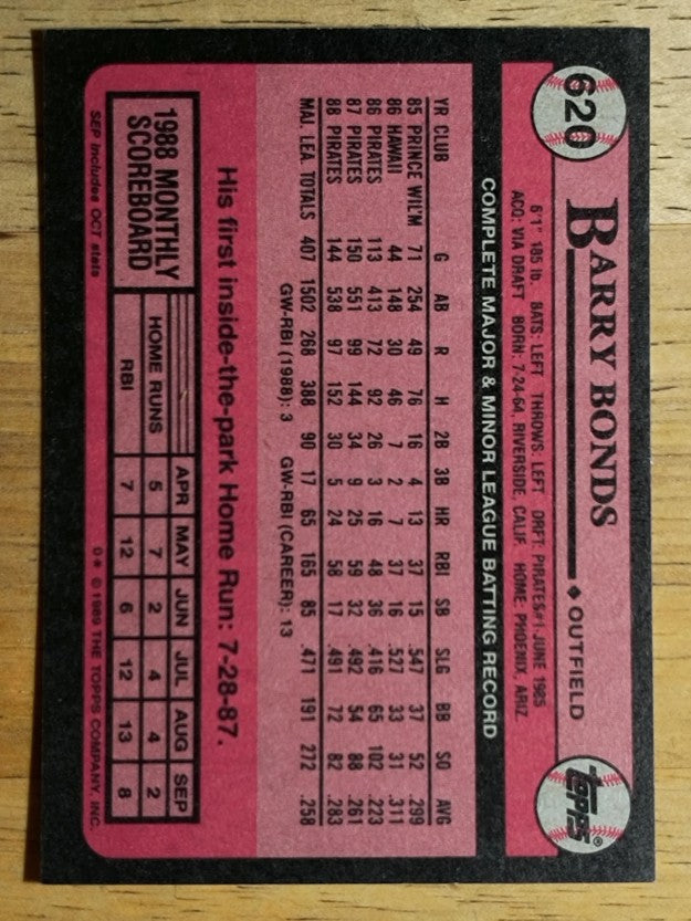 1989 Topps #620 Barry Bonds