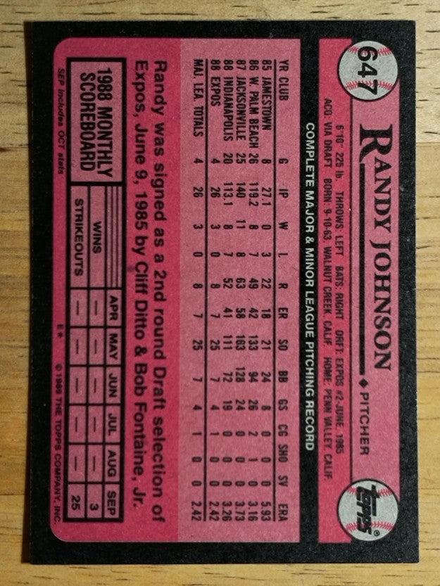 1989 Topps #647 Randy Johnson RC