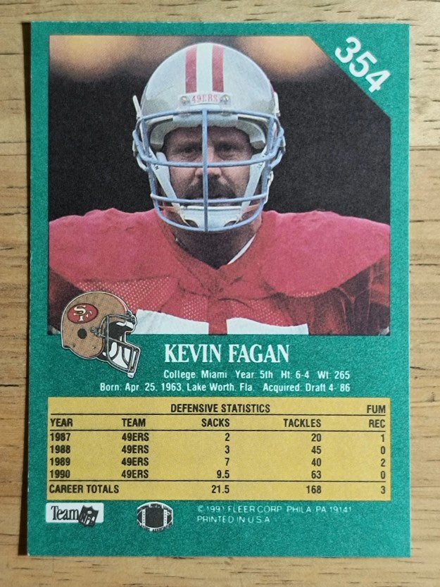 1991 Fleer #354 Kevin Fagan