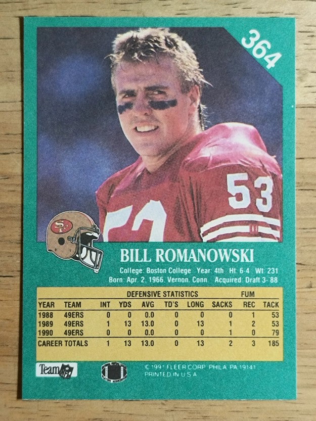 1991 Fleer #364 Bill Romanowski