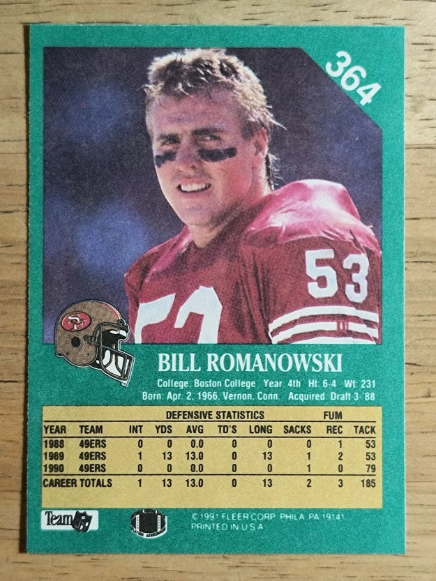 1991 Fleer #364 Bill Romanowski