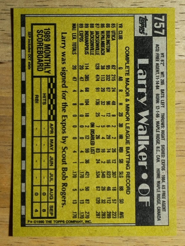 1990 Topps #757 Larry Walker RC
