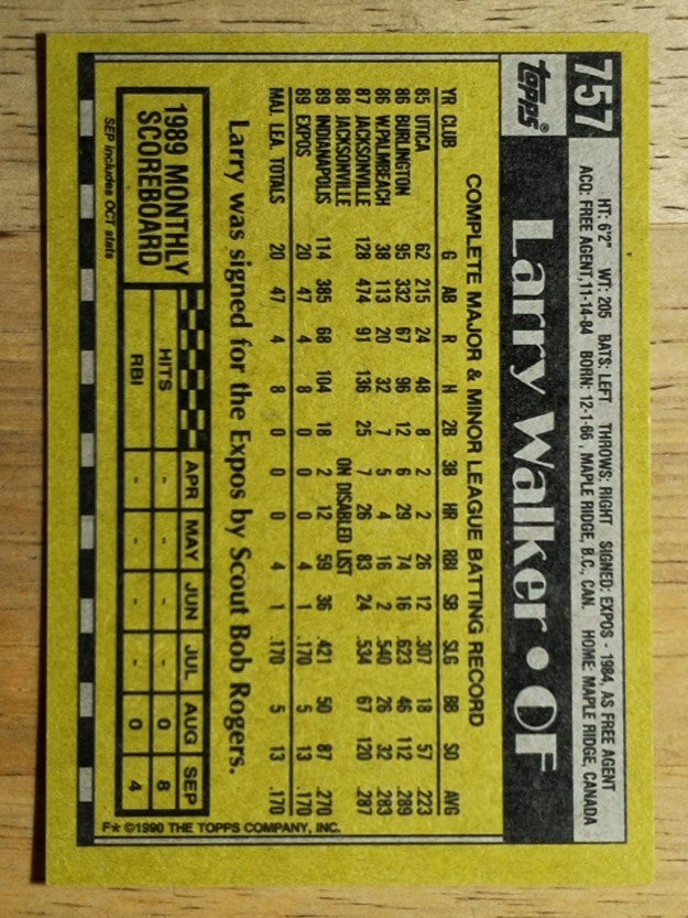1990 Topps #757 Larry Walker RC