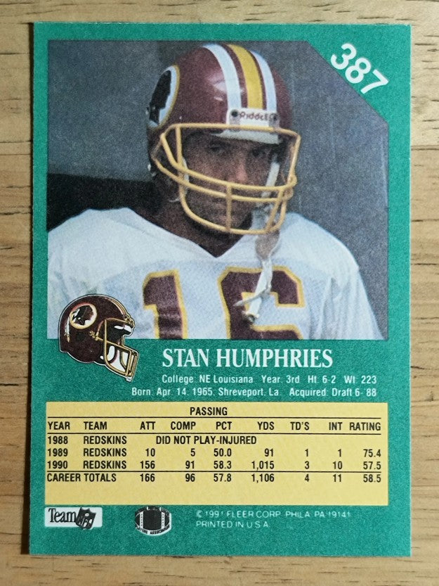 1991 Fleer #387 Stan Humphries